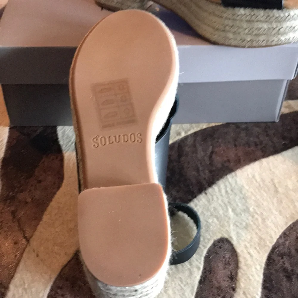 Soludos Amalfi Black Leather Espadrille Platforms